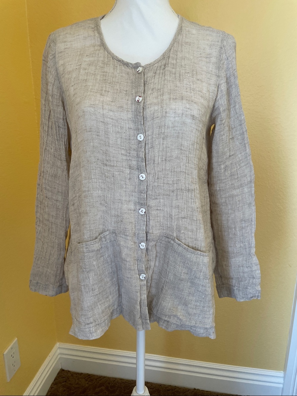 Pure Jill Lightweight Beige Button-Front linen Tunic Cardigan Sz: XS